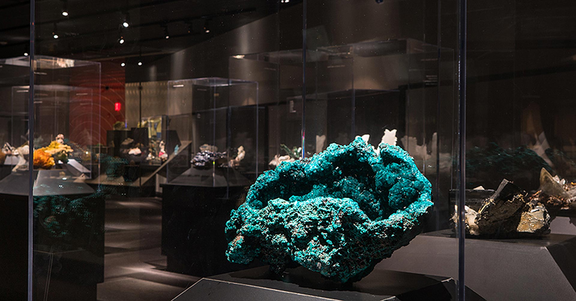 A large blue-green mineral in Hillman Hall